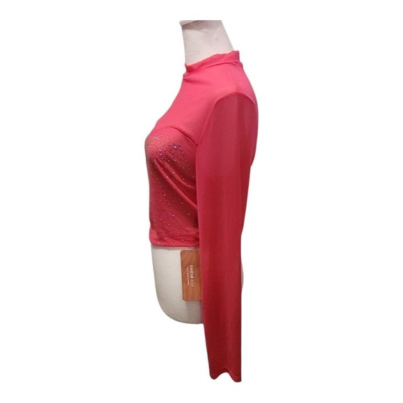NWT Hot Pink SHEIN long sleeve stretch sheer top with sparkling details#coquette - Picture 5 of 8